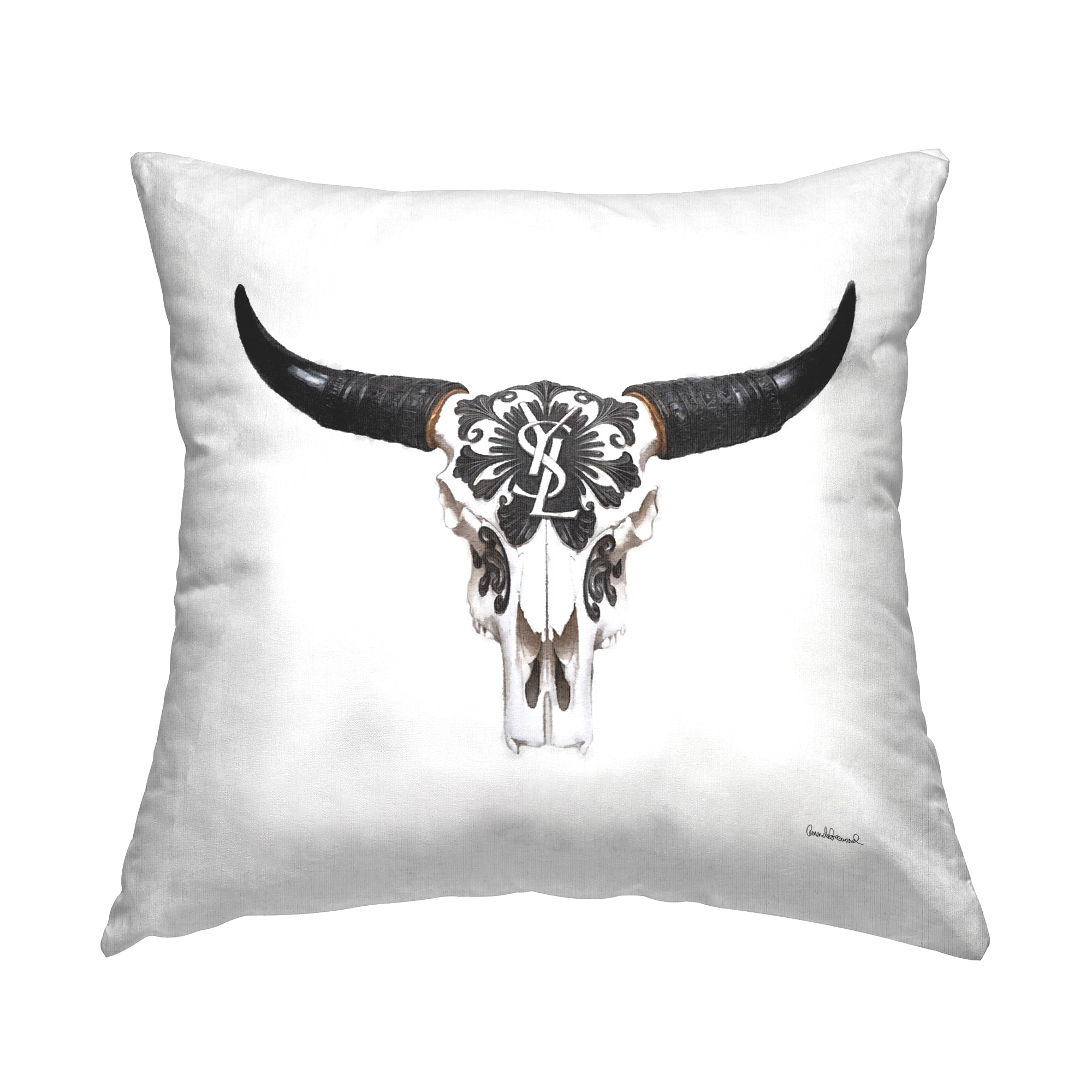 Stupell Industries Chic Brand Cattle Skull Decorative Printed Throw Pillow Design by Amanda Greenwood.