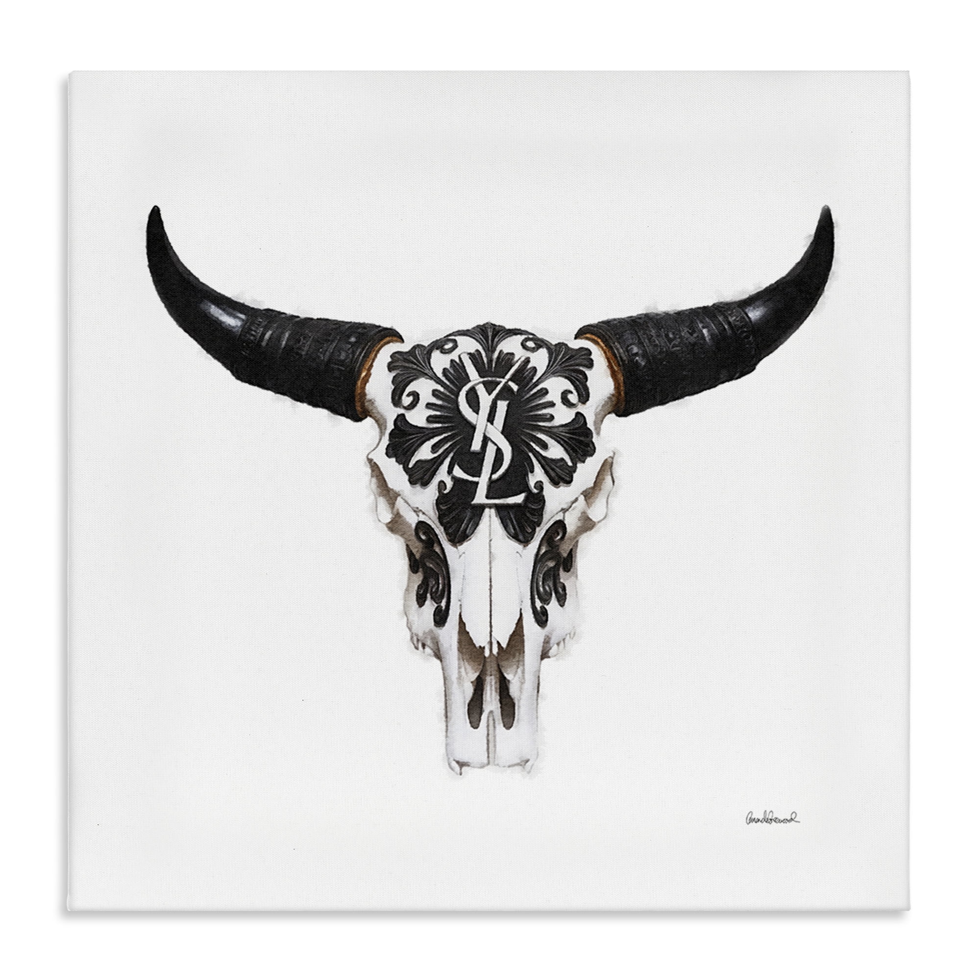 Stupell Industries Chic Brand Cattle Skull Fashion Painting Wrapped Canvas Art Print Wall Art, 30 x 30