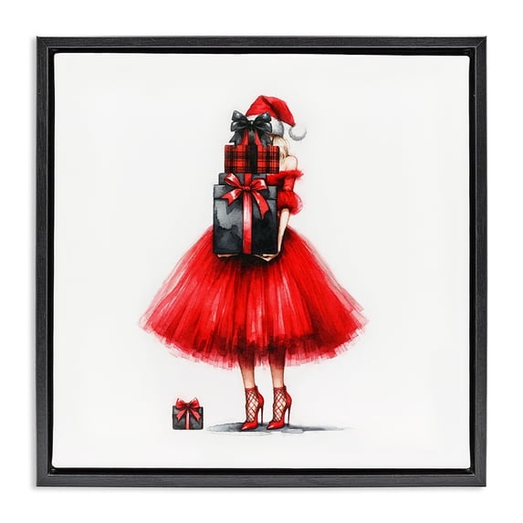 Stupell Industries Glam Chic Christmas Gal Black Floating Frame Canvas Art, 18 x 18, by Amanda Greenwood