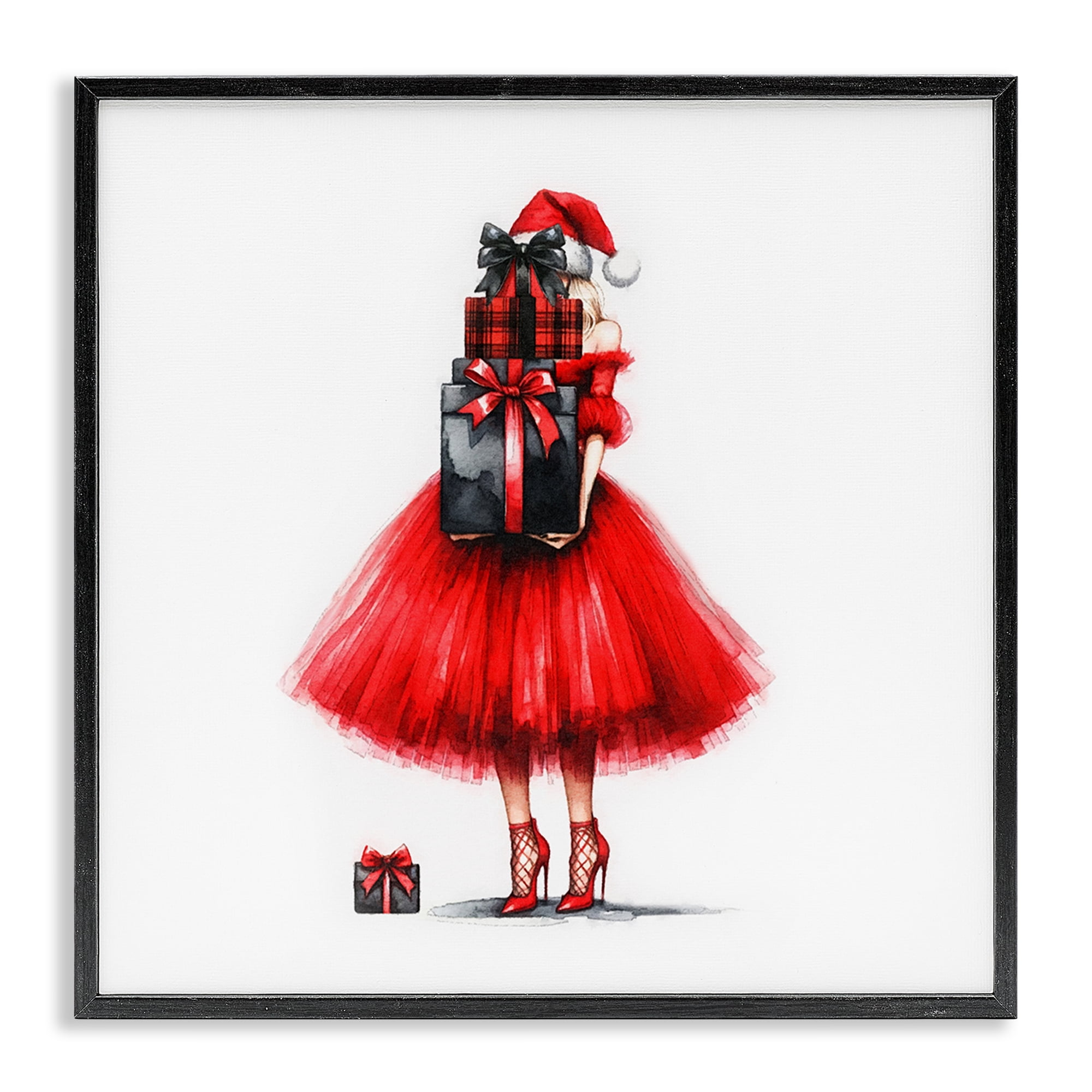 Stupell Industries Chic Christmas Gal Holiday Painting Black Framed Art Prints Wall Art, 24 x 24