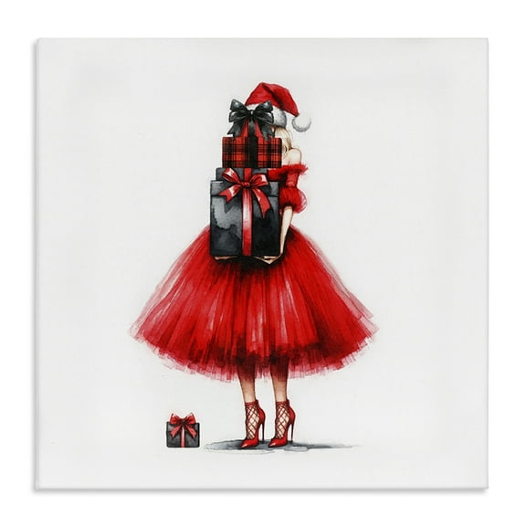 Stupell Industries Chic Christmas Gal Holiday Painting Gallery Wrapped Canvas Art Prints Wall Art, 17 x 17