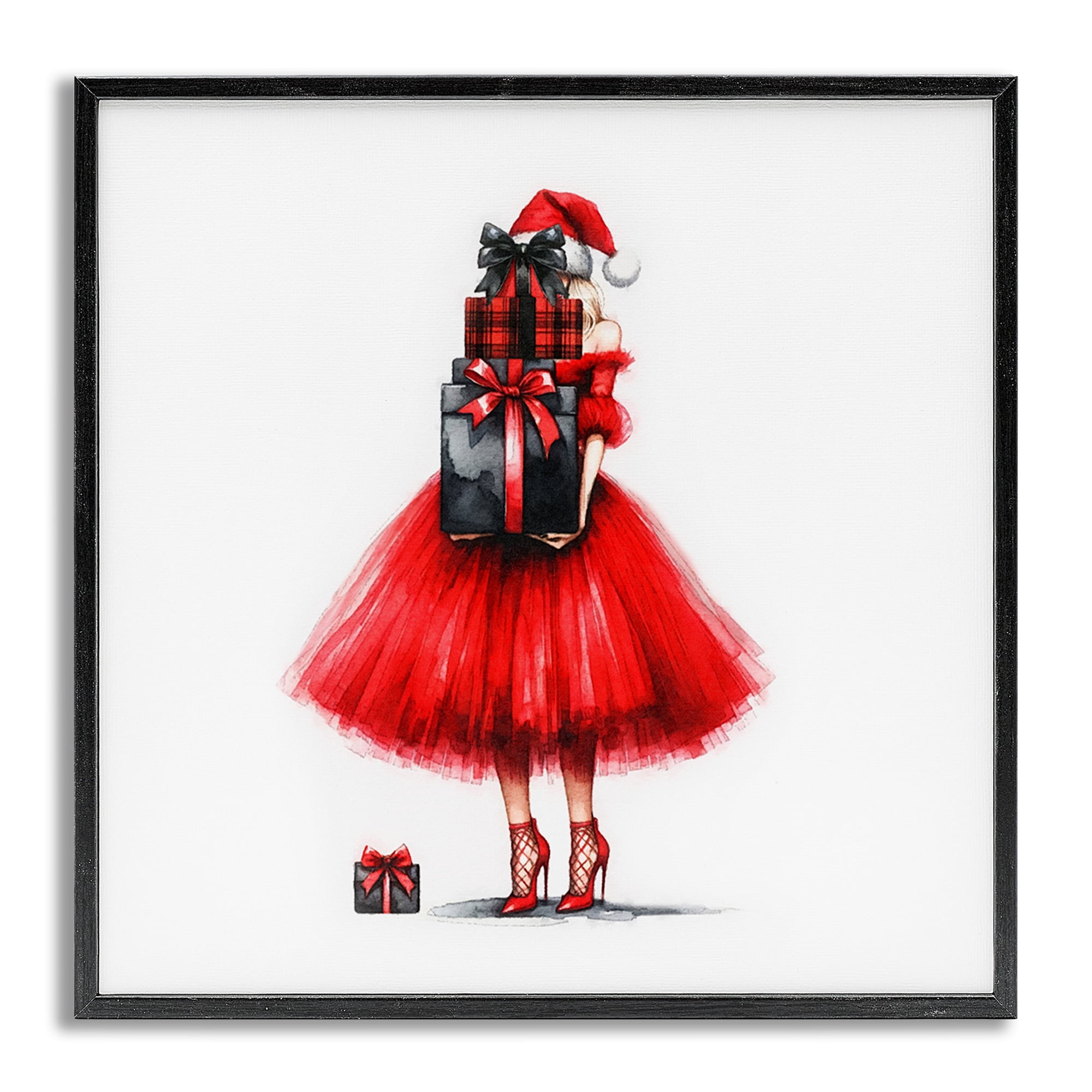 Stupell Industries Chic Christmas Gal Holiday Painting Gray Framed Art Prints Wall Art, 24 x 24