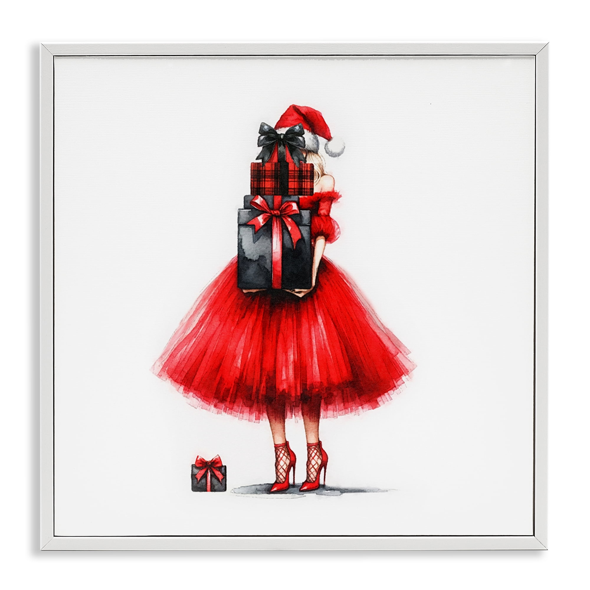 Stupell Industries Chic Christmas Gal Holiday Painting White Framed Art Prints Wall Art, 12 x 12