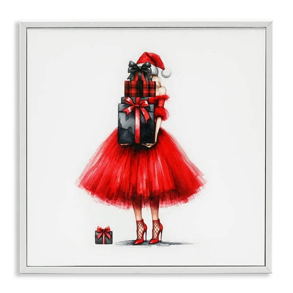 Stupell Industries Chic Christmas Gal Holiday Painting White Framed Art Prints Wall Art, 17 x 17