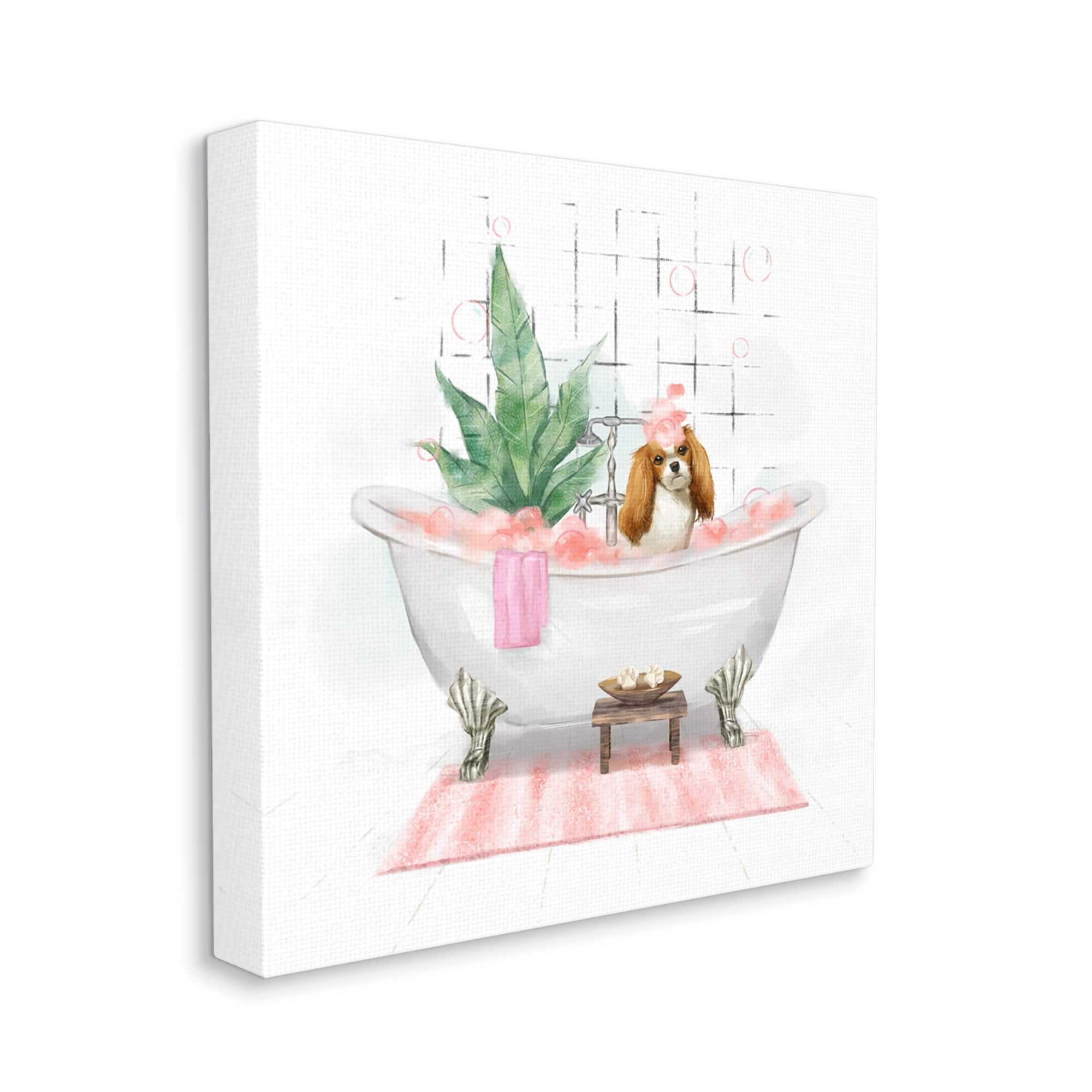 Stupell Industries Chic Cocker Spaniel Puppy in Pink Bubble Bath Animals & Insects Painting Gallery Wrapped Canvas Print Wall Art, 24 x 24