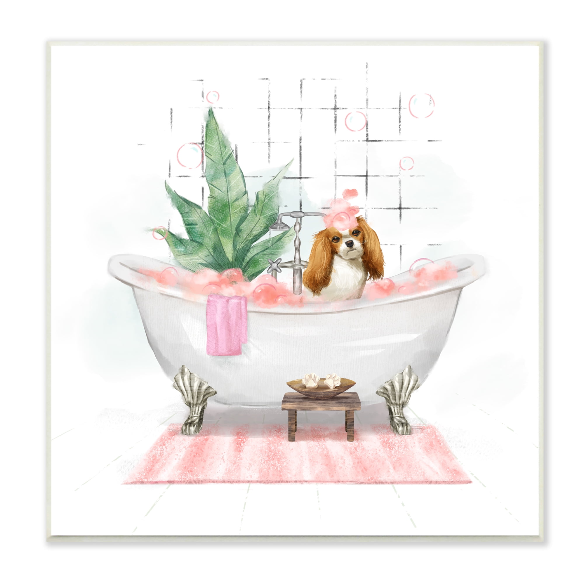 Stupell Industries Chic Cocker Spaniel Puppy in Pink Bubble Bath Animals & Insects Painting Unframed Art Print Wall Art, 12 x 12