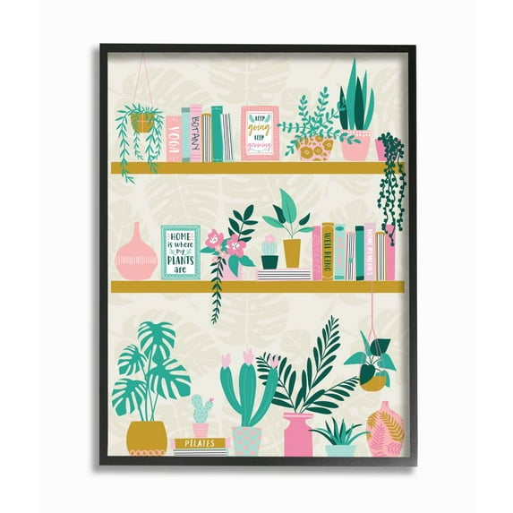 Stupell Industries Chic Cottage Bookshelf with Tropical Plant Greenery Designed by Angela Nickeas