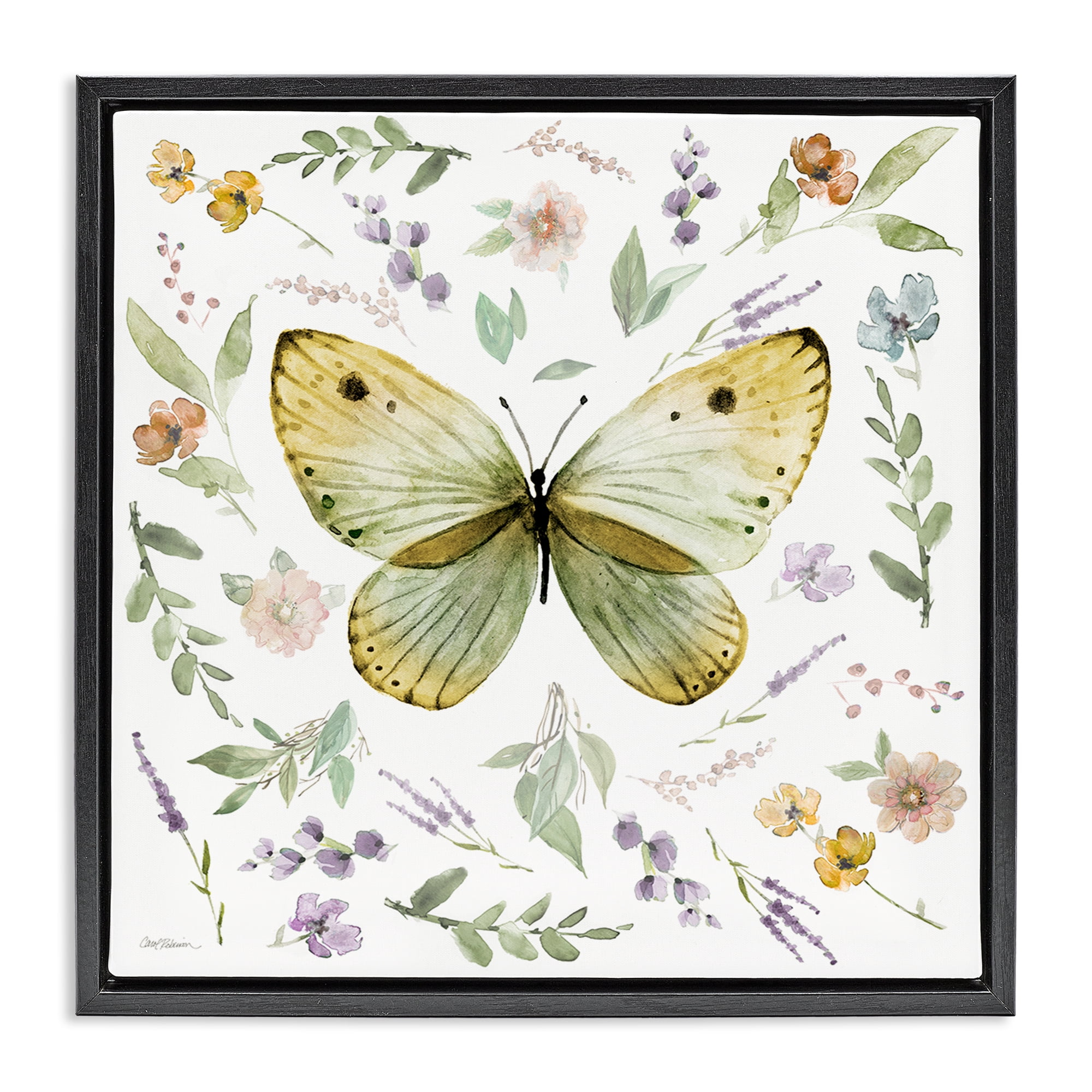 Stupell Industries Chic Cottage Butterfly Animals Painting Black Floater Framed Canvas Art Print Wall Art, 18 x 18