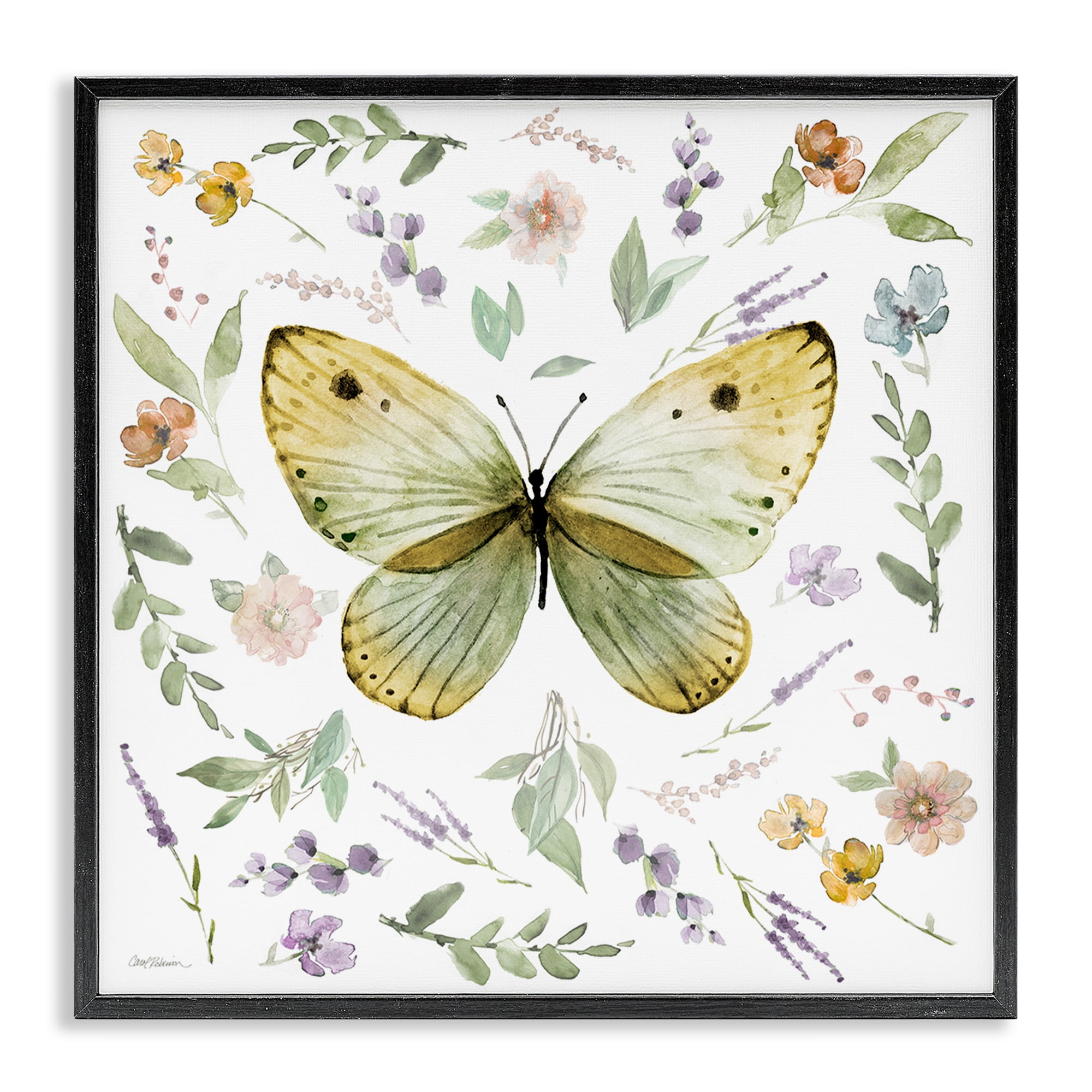 Stupell Industries Chic Cottage Butterfly Animals Painting Black Framed Art Print Wall Art, 24 x 24