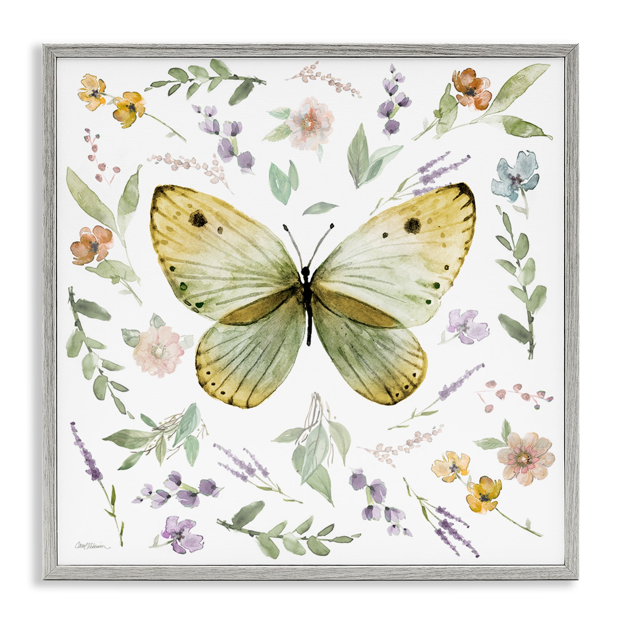 Stupell Industries Chic Cottage Butterfly Animals Painting Gray Framed Art Print Wall Art, 24 x 24
