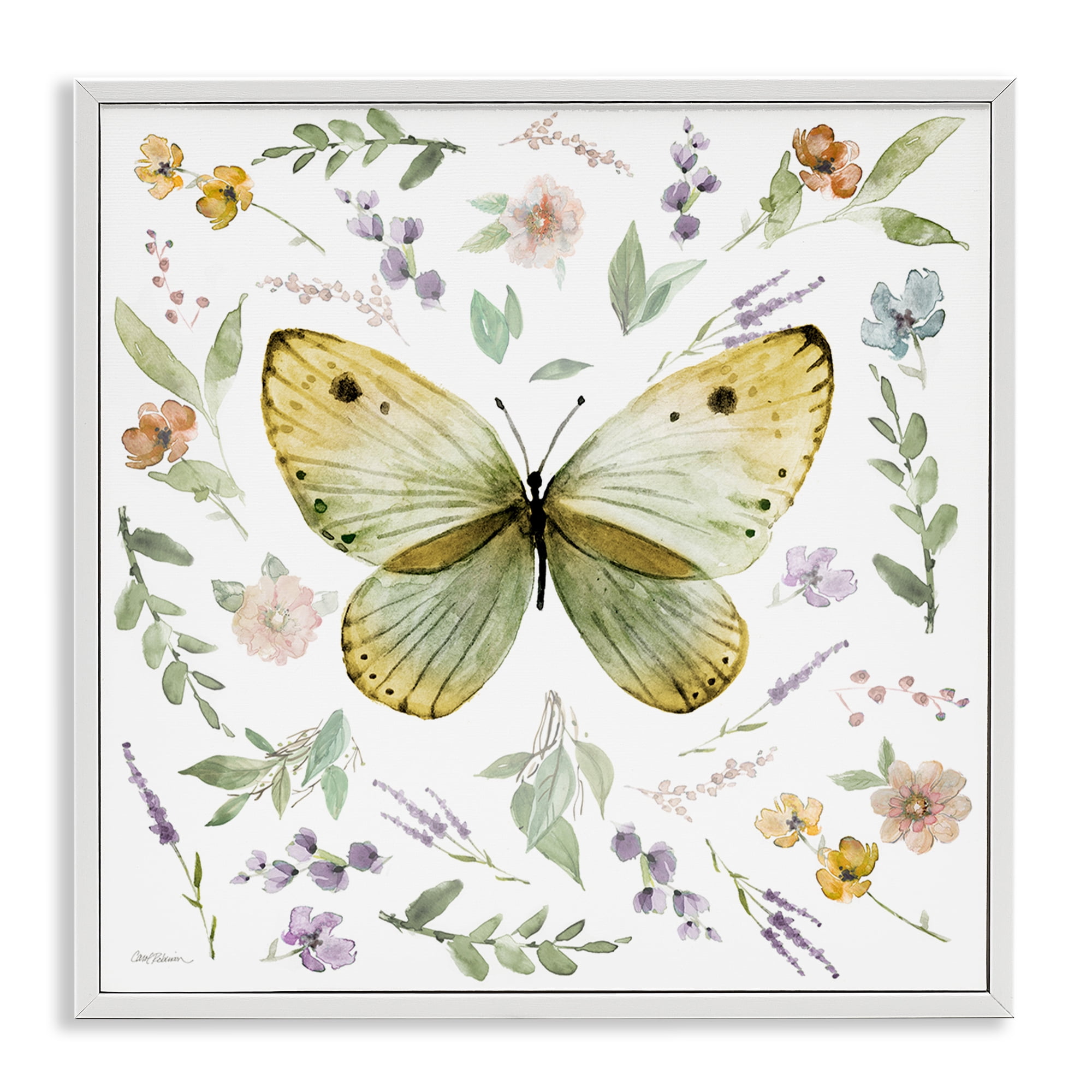Stupell Industries Chic Cottage Butterfly Animals Painting White Framed Art Print Wall Art, 12 x 12