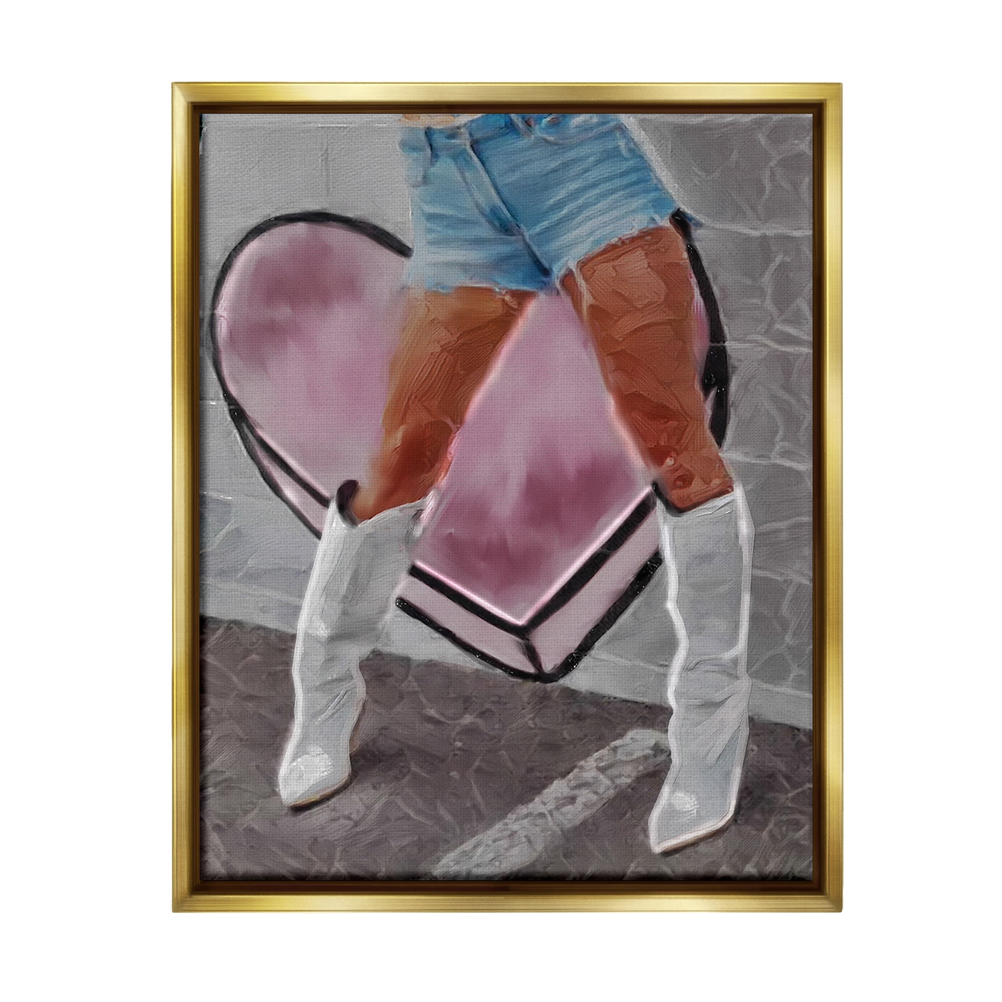 Stupell Industries Chic Cowgirl & Heart Beauty & Fashion Painting Gold Floater Framed Canvas Art Print Wall Art, 17 x 21