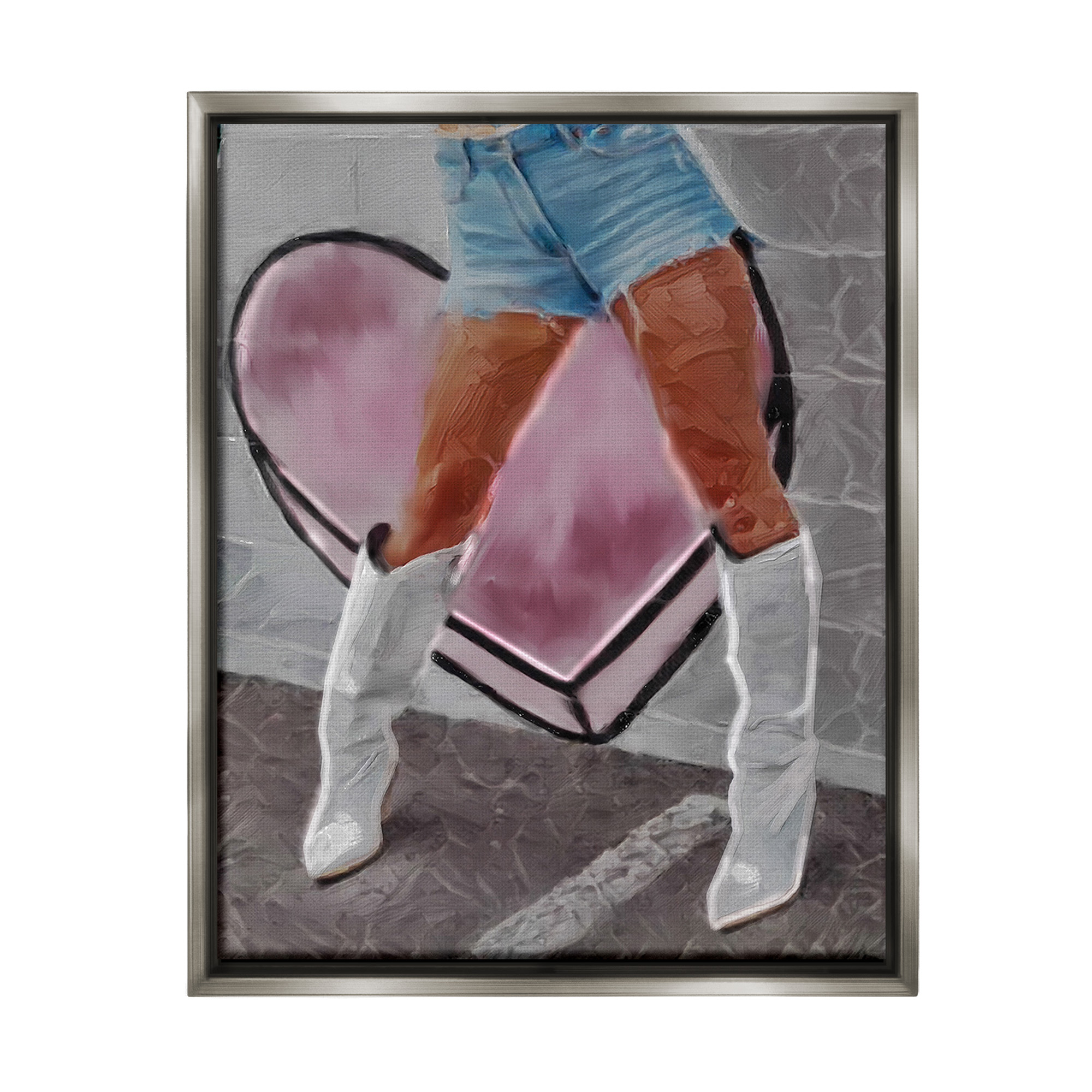 Stupell Industries Chic Cowgirl & Heart Beauty & Fashion Painting Gray Floater Framed Canvas Art Print Wall Art, 25 x 31