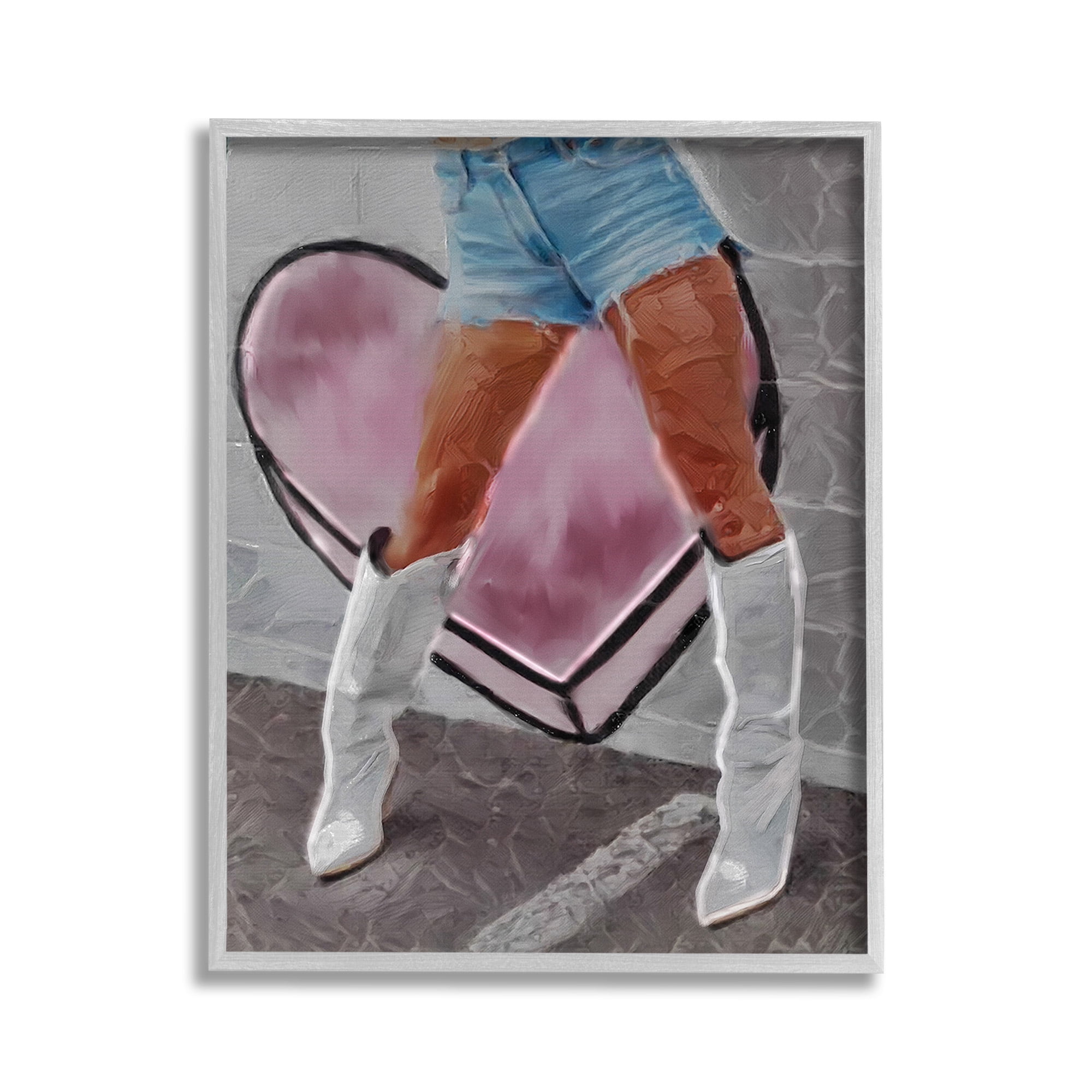 Stupell Industries Chic Cowgirl & Heart Beauty & Fashion Painting Gray Framed Art Print Wall Art, 11 x 14