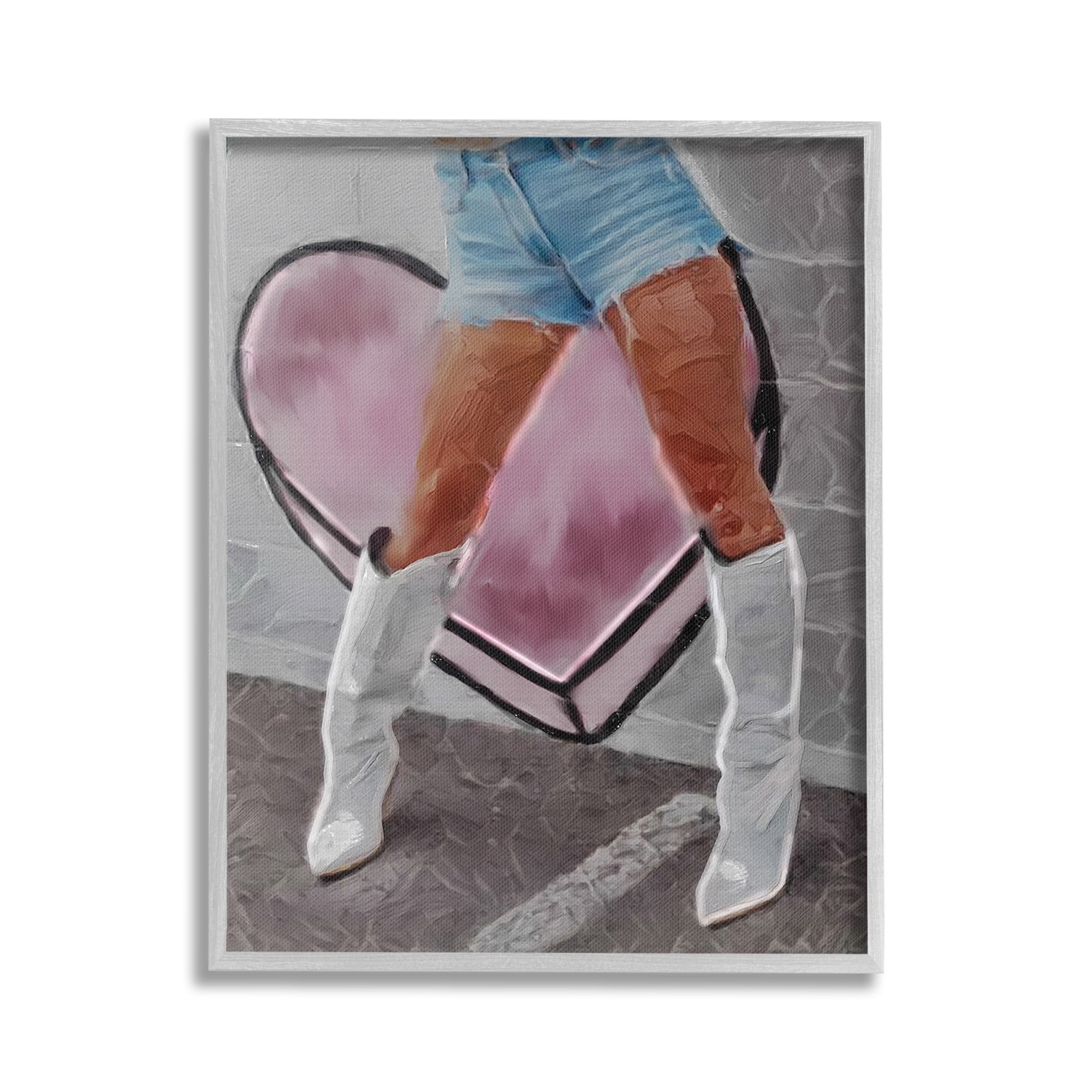 Stupell Industries Chic Cowgirl & Heart Beauty & Fashion Painting Gray Framed Art Print Wall Art, 16 x 20