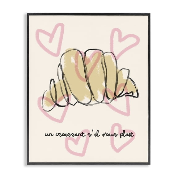 Stupell Industries Chic Croissant with Hearts Quotes and Sayings Painting Black Framed Art Print Wall Art, 11 x 14
