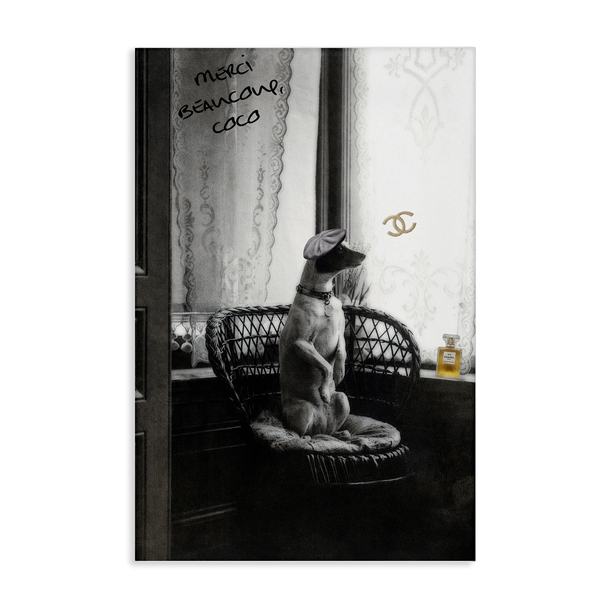 Stupell Industries Chic Dog with French Words Animals Painting Wrapped Canvas Art Print Wall Art, 20 x 30