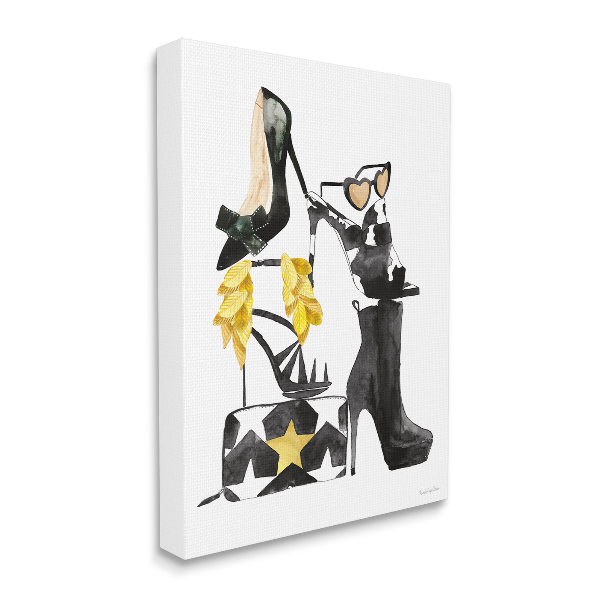Stupell Industries Chic Fashion Accessory Arrangement Stacked Glam Shoes Beauty & Fashion Painting Gallery Wrapped Canvas Print Wall Art, 36 x 48