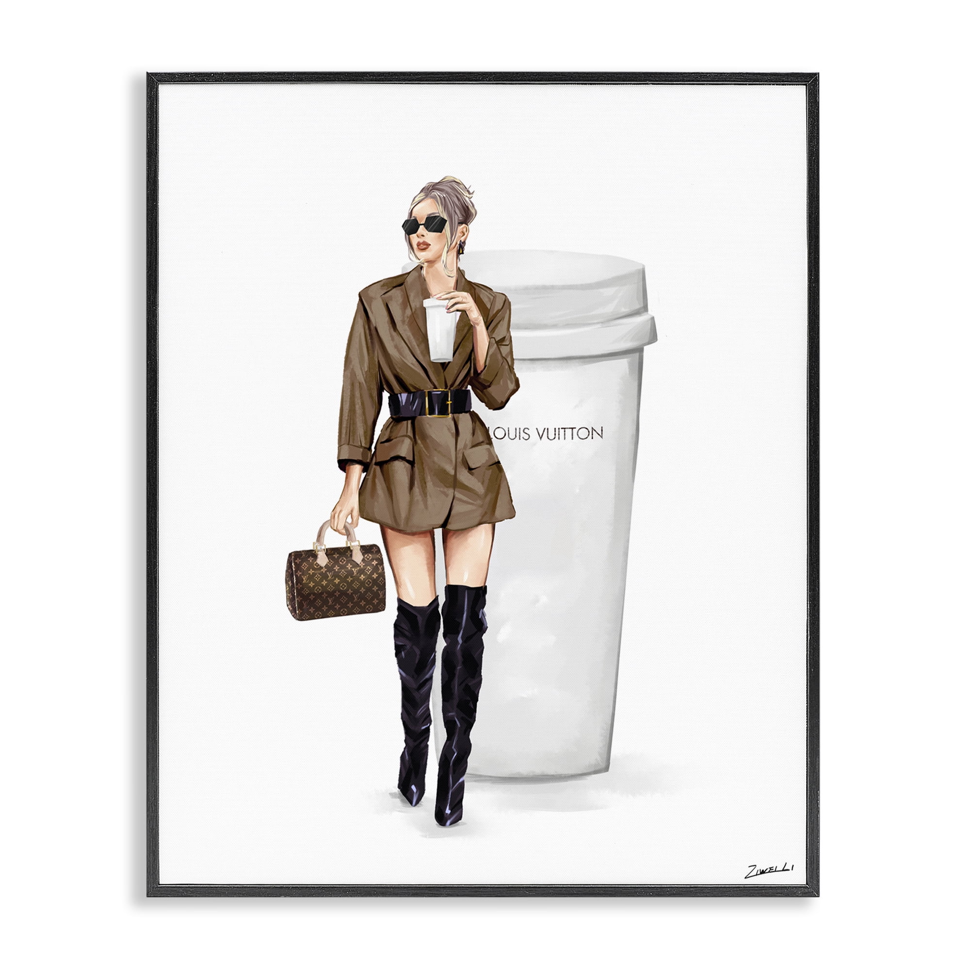 Stupell Industries Chic Fashion & Coffee Cup People Painting Black Framed Art Print Wall Art, 16 x 20
