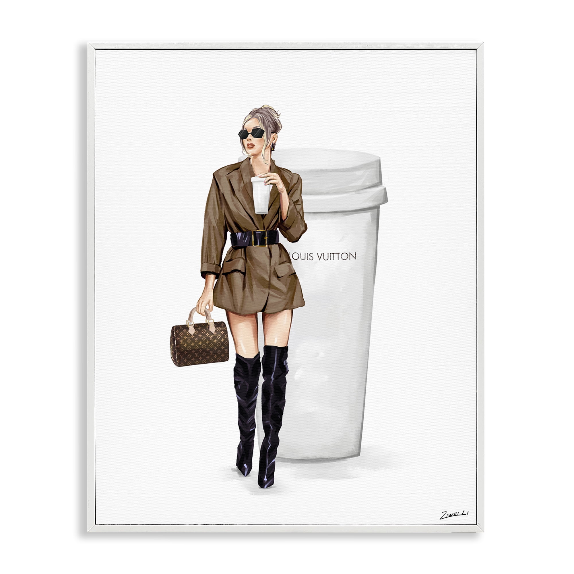 Stupell Industries Chic Fashion & Coffee Cup People Painting White Framed Art Print Wall Art, 16 x 20