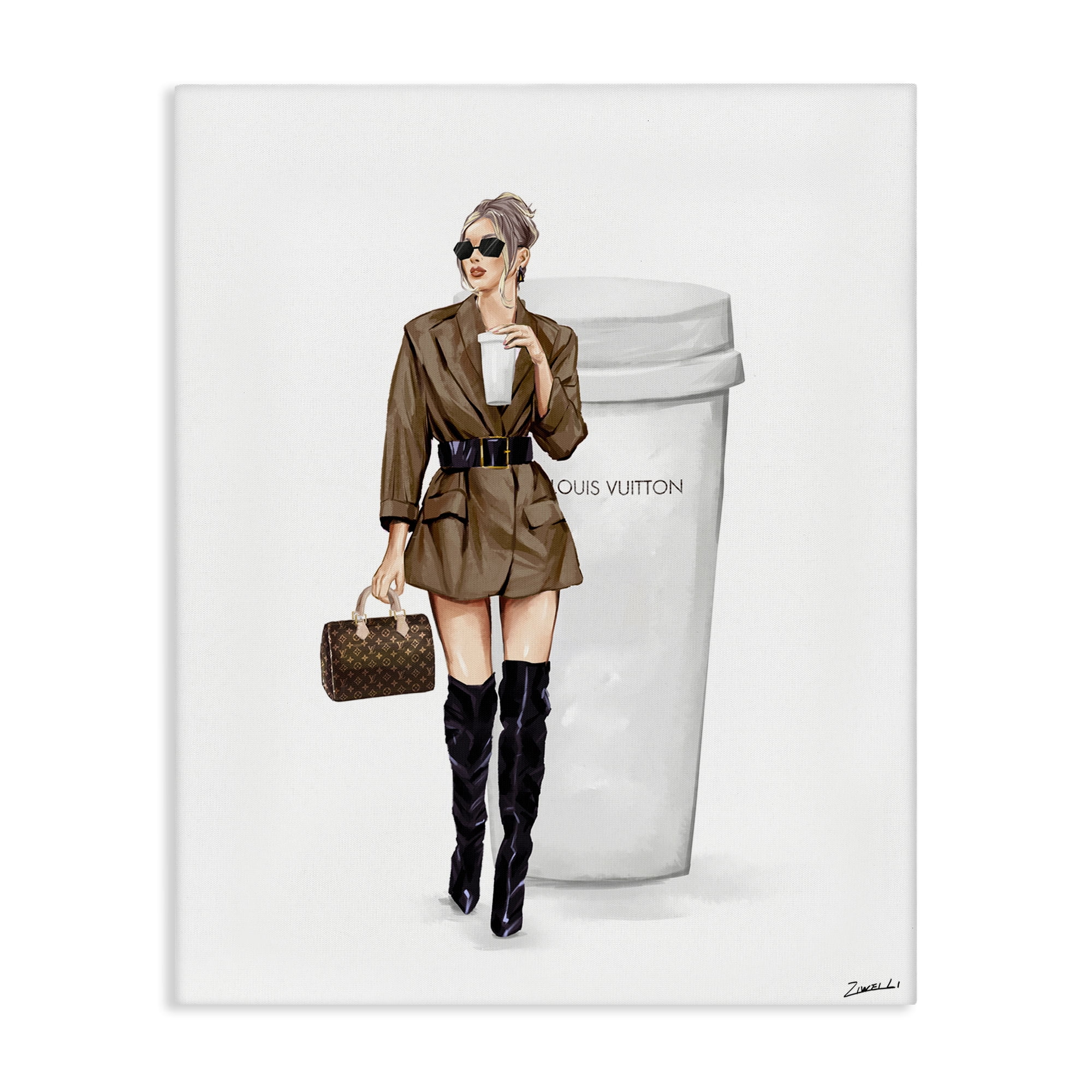 Stupell Industries Chic Fashion & Coffee Cup People Painting Wrapped Canvas Art Print Wall Art, 30 x 40