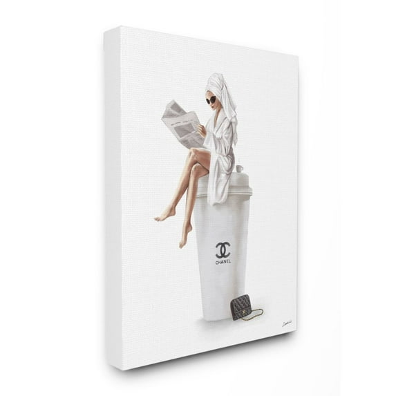 Stupell Industries Chic Fashion Coffee and Purse Female Robe Pose Canvas Wall Art Design by Ziwei Li, 16" x 20"