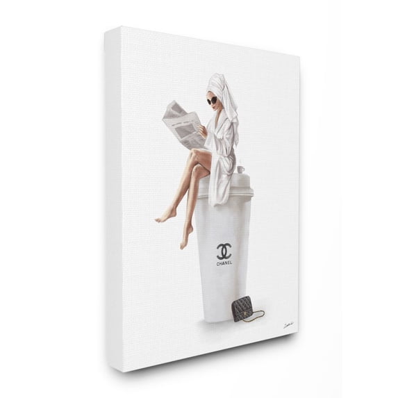Stupell Industries Chic Fashion Coffee and Purse Female Robe Pose Canvas Wall Art Design by Ziwei Li, 24" x 30"