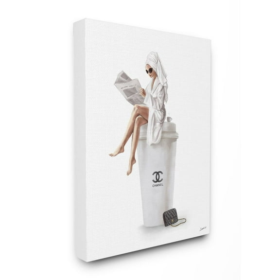 Stupell Industries Chic Fashion Coffee and Purse Female Robe Pose Canvas Wall Art Design by Ziwei Li, 30" x 40"