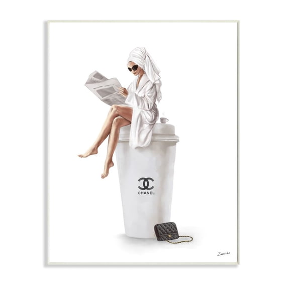 Stupell Industries Chic Fashion Coffee and Purse Female Robe Pose Wall Plaque Design by Ziwei Li