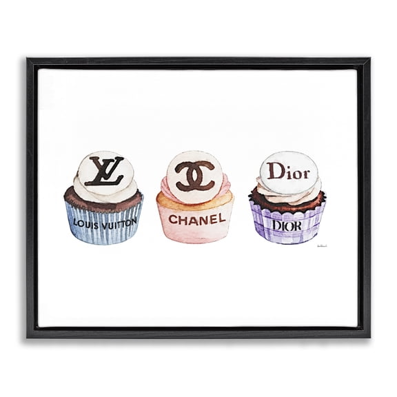 Stupell Industries Chic Fashion Cupcake Trio Black Framed Floater Canvas Wall Art design by Amanda Greenwood, 17 x 21