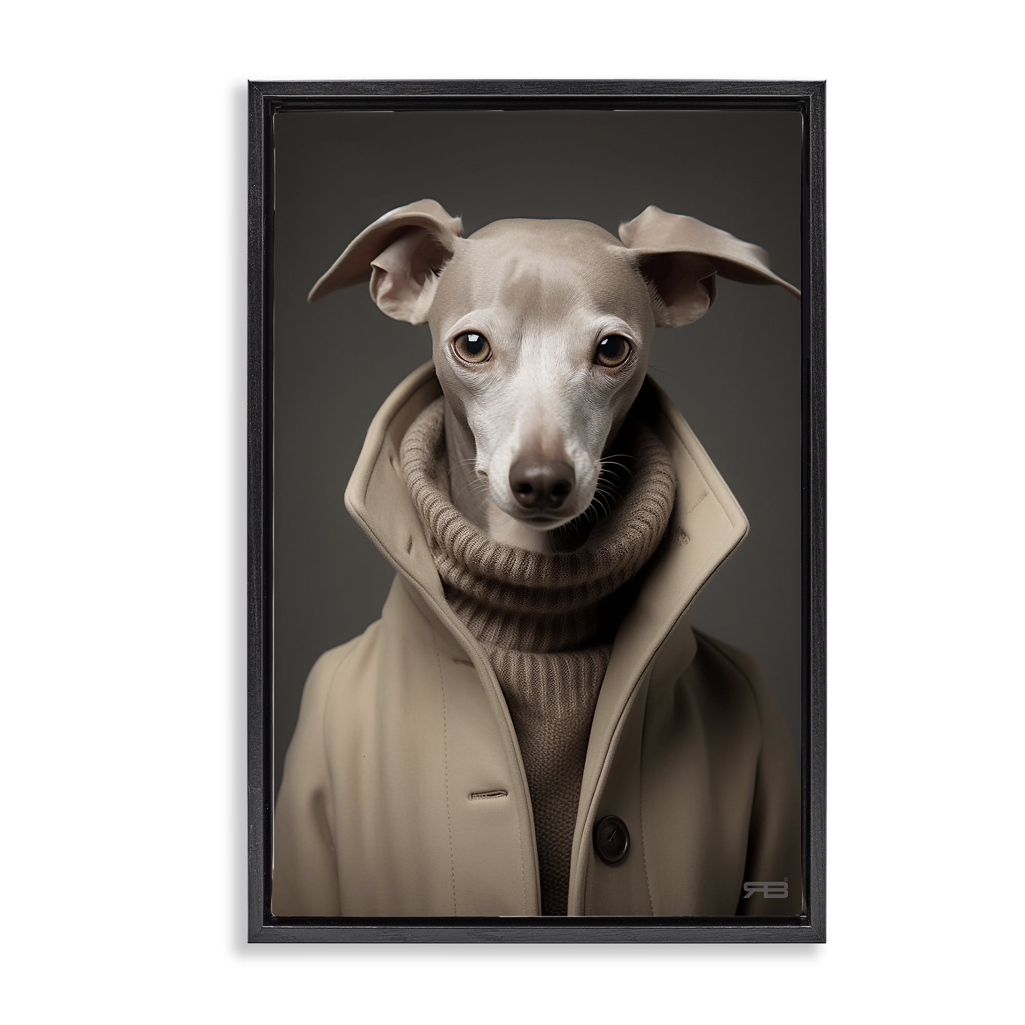 Stupell Industries Chic Fashion Greyhound Animals & Insects Painting Black Floater Framed Canvas Art Print Wall Art, 21 x 31