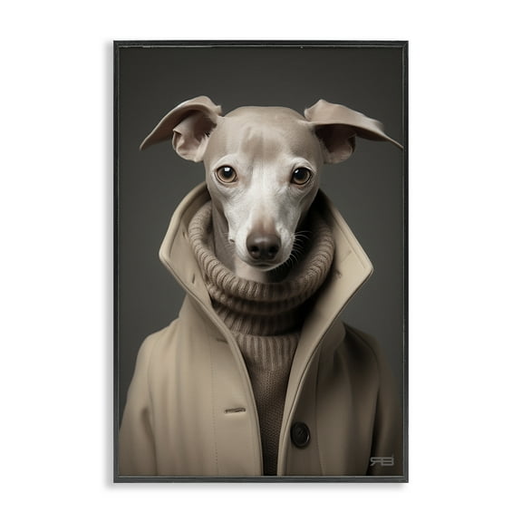 Stupell Industries Chic Fashion Greyhound Animals & Insects Painting Black Framed Art Print Wall Art, 12 x 18