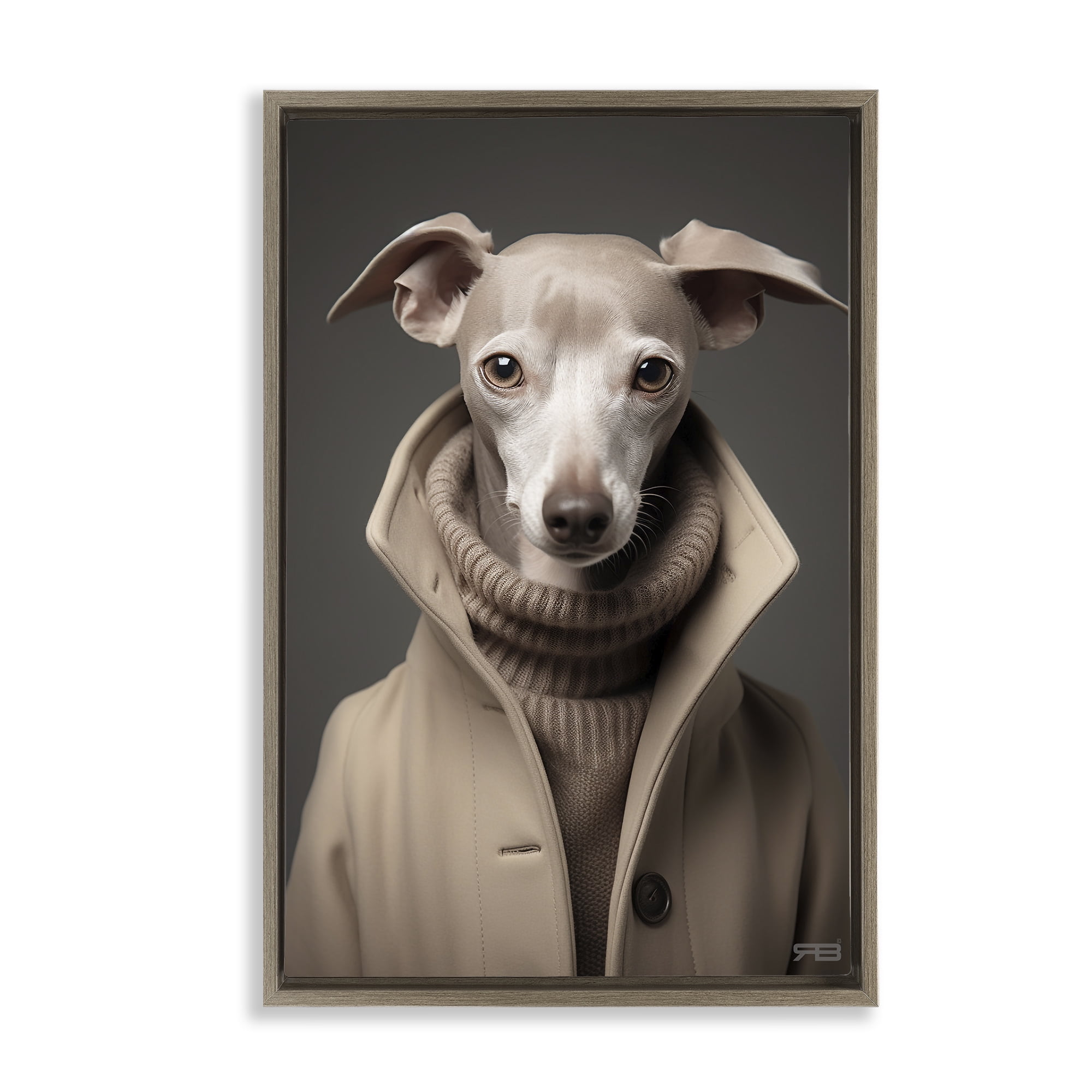 Stupell Industries Chic Fashion Greyhound Animals & Insects Painting Brown Floater Framed Canvas Art Print Wall Art, 17 x 25