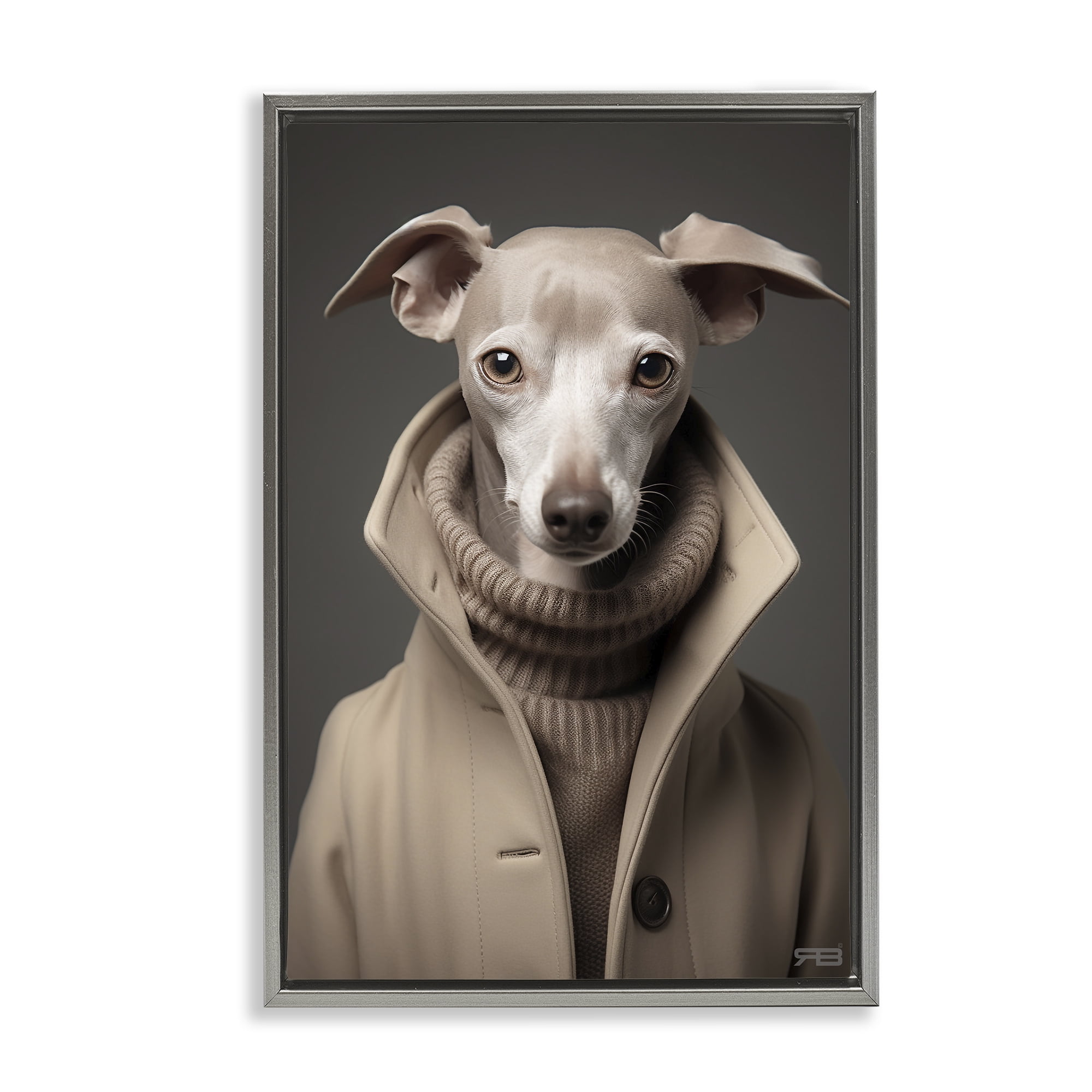 Stupell Industries Chic Fashion Greyhound Animals & Insects Painting Gray Floater Framed Canvas Art Print Wall Art, 21 x 31