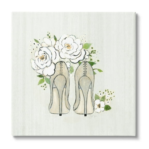 Stupell Industries Chic Fashion Heels White Rose Flowers Motif Graphic Art Gallery Wrapped Canvas Print Wall Art, Design by Tava Studios
