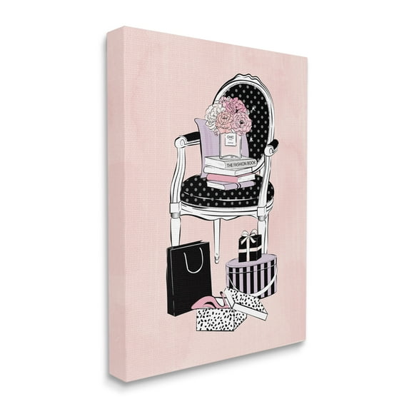 Stupell Industries Chic Fashion Still Life Chair with Shopping Bags Beauty & Fashion Painting Gallery Wrapped Canvas Print Wall Art, 36 x 48