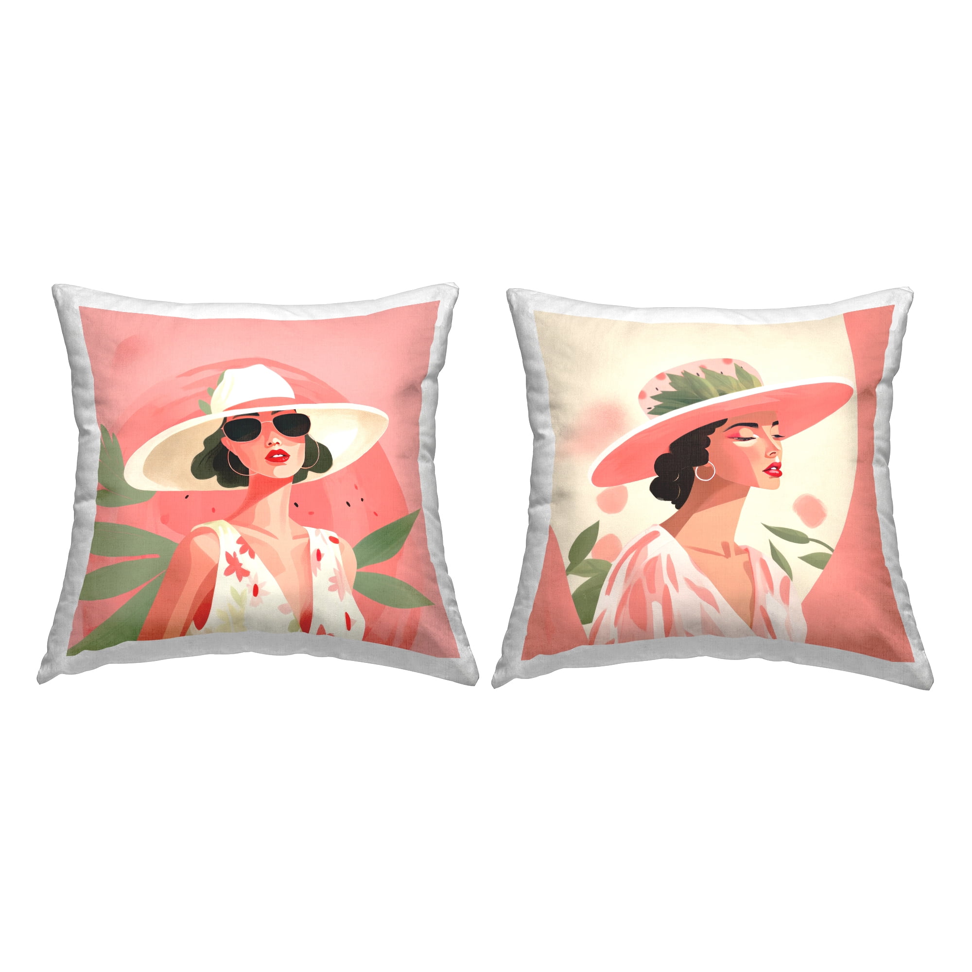 Stupell Industries Chic Fashion Women 2 Piece Decorative Printed Throw Pillow Set, 18 x 18