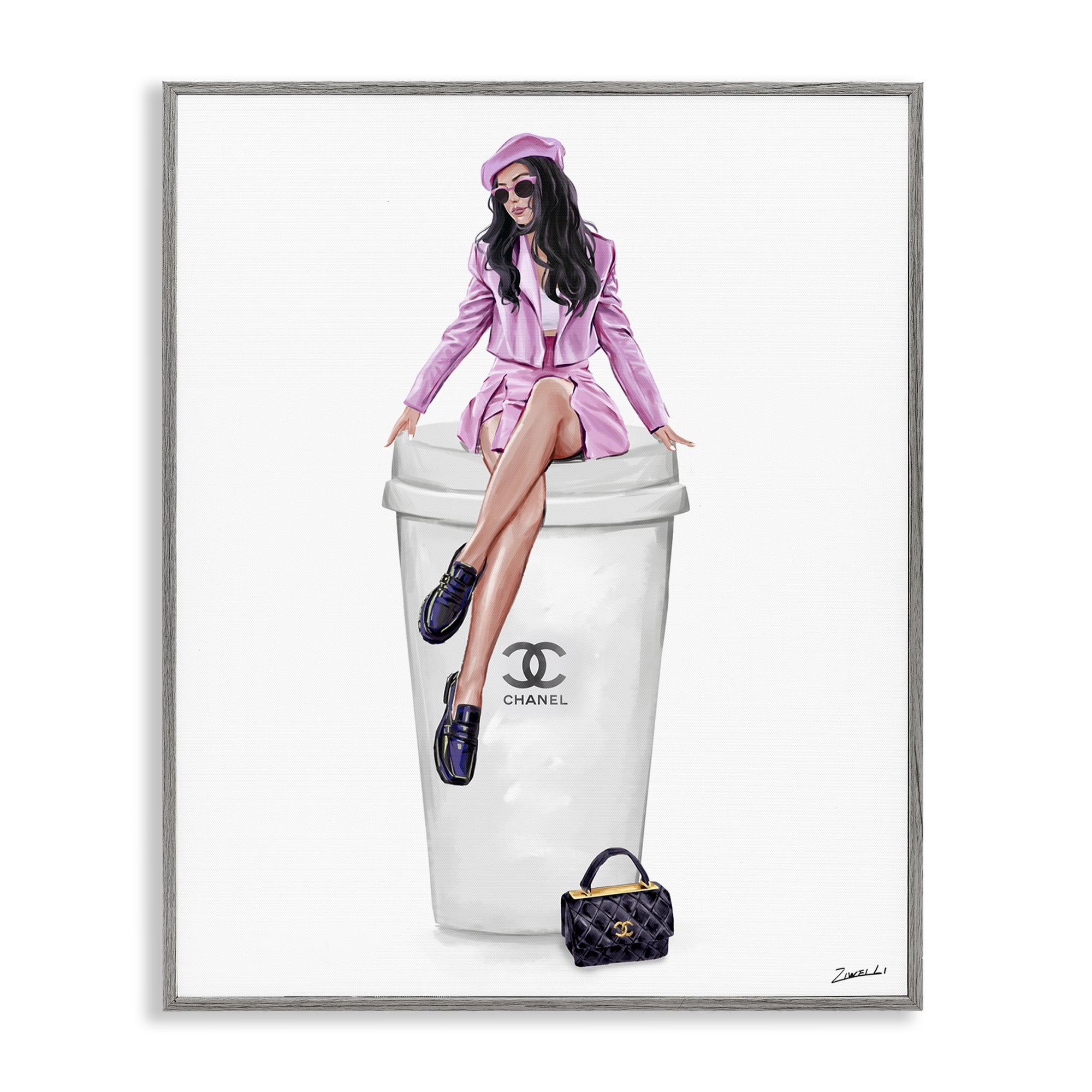 Stupell Industries Chic Fashionista Atop Coffee People Painting Gray Framed Art Print Wall Art, 11 x 14