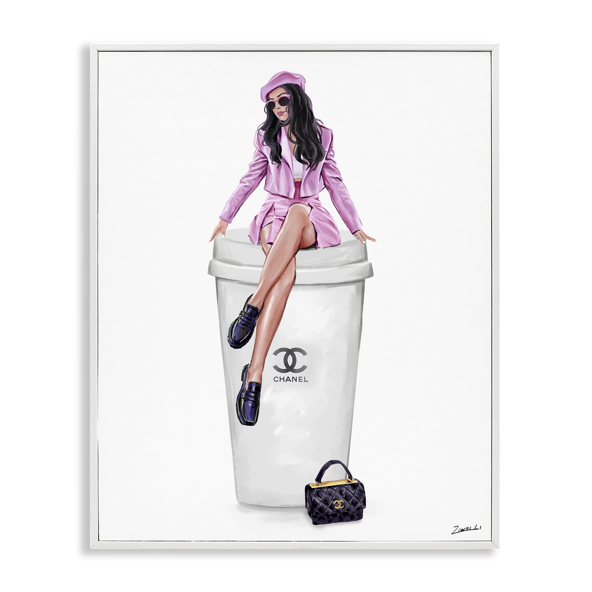 Stupell Industries Chic Fashionista Atop Coffee People Painting White Framed Art Print Wall Art, 24 x 30
