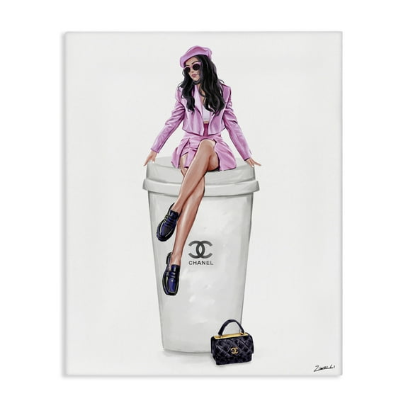 Stupell Industries Chic Fashionista Atop Coffee People Painting Wrapped Canvas Art Print Wall Art, 16 x 20