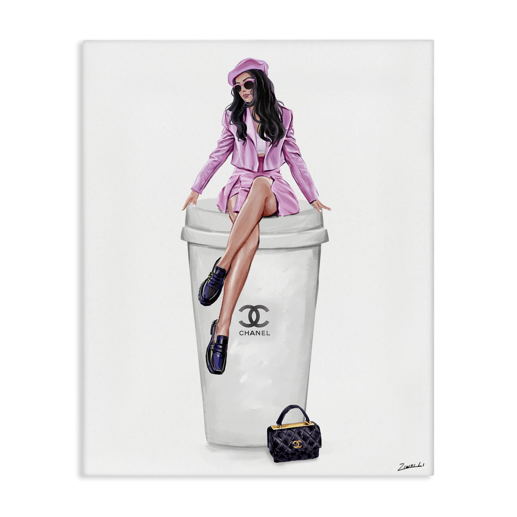 Stupell Industries Chic Fashionista Atop Coffee People Painting Wrapped Canvas Art Print Wall Art, 30 x 40