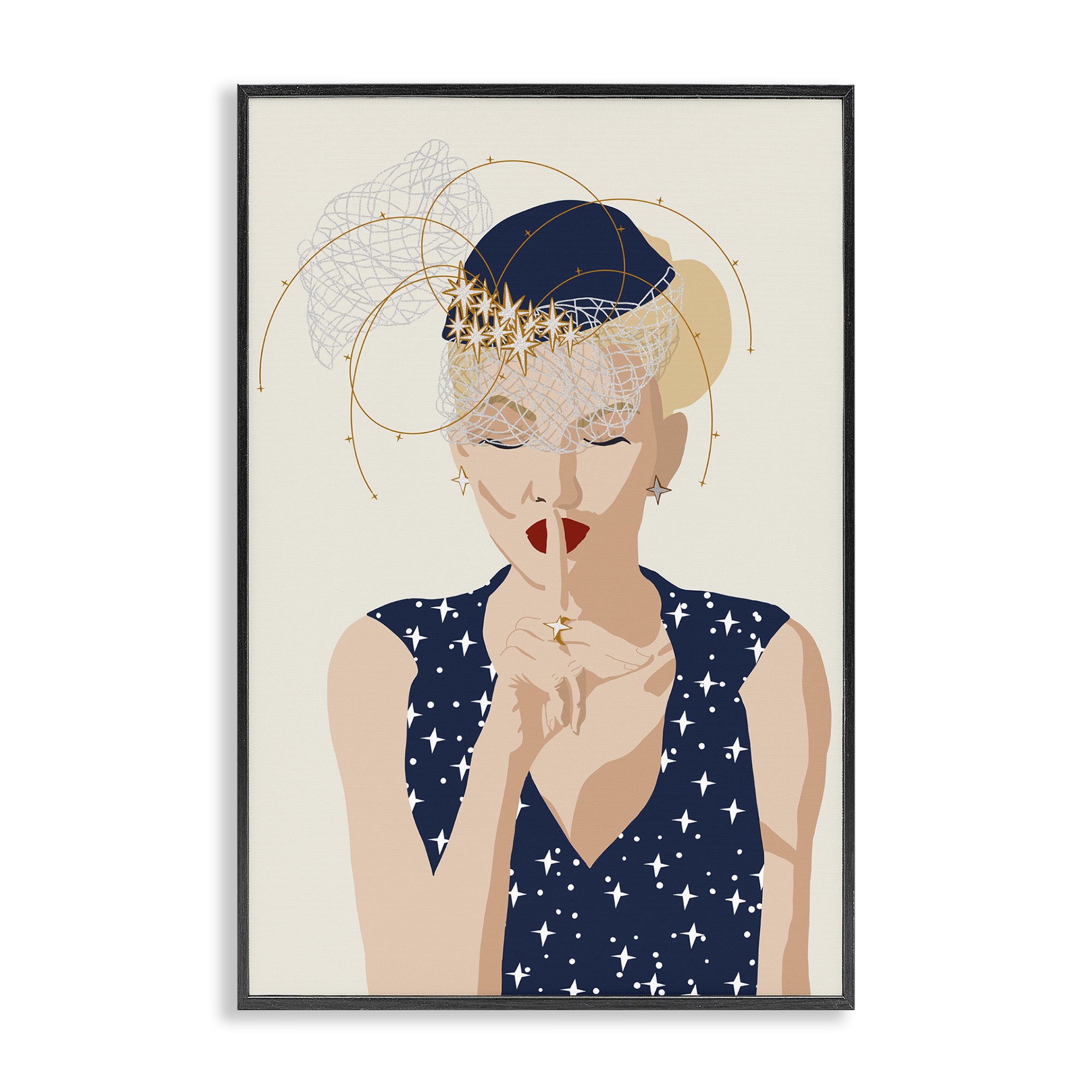 Stupell Industries Chic Fashionista Portrait Novelty Painting Black Framed Art Print Wall Art, 20 x 30