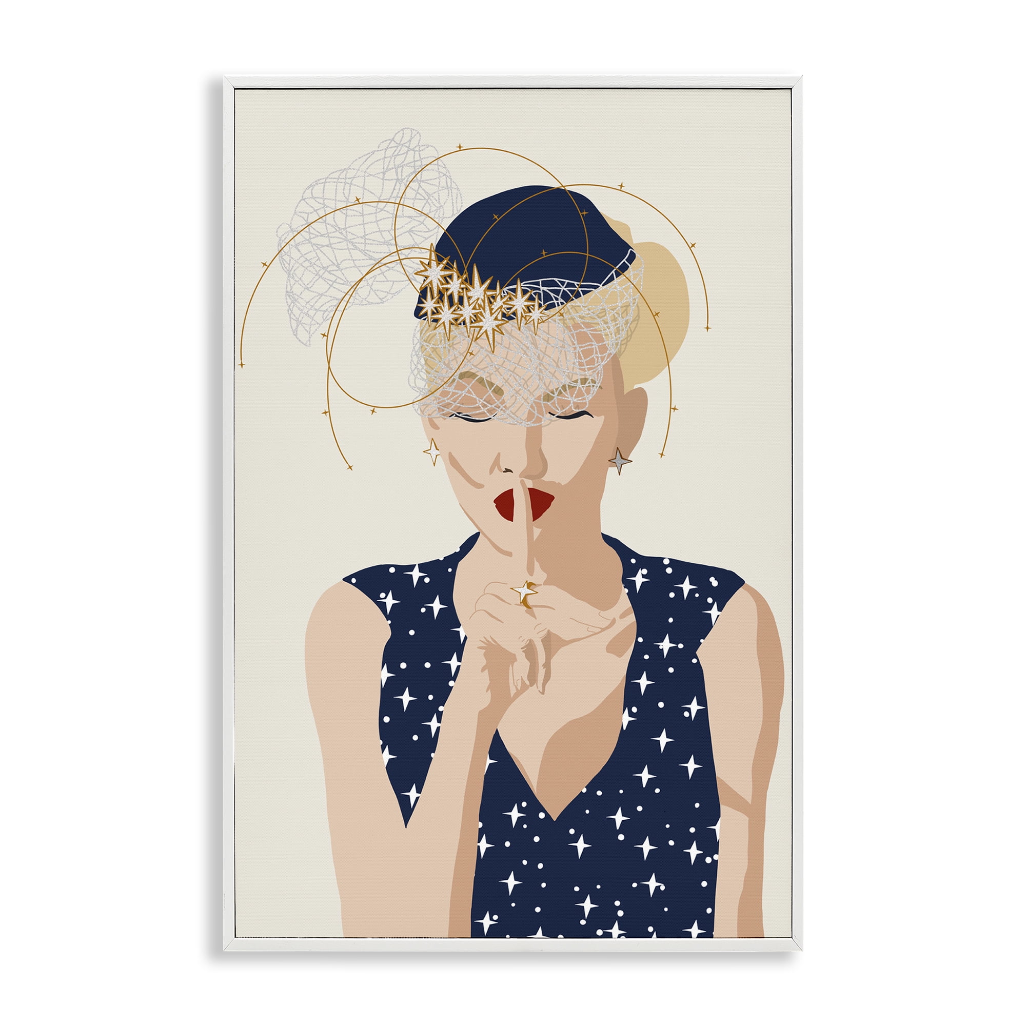 Stupell Industries Chic Fashionista Portrait Novelty Painting White Framed Art Print Wall Art, 12 x 18