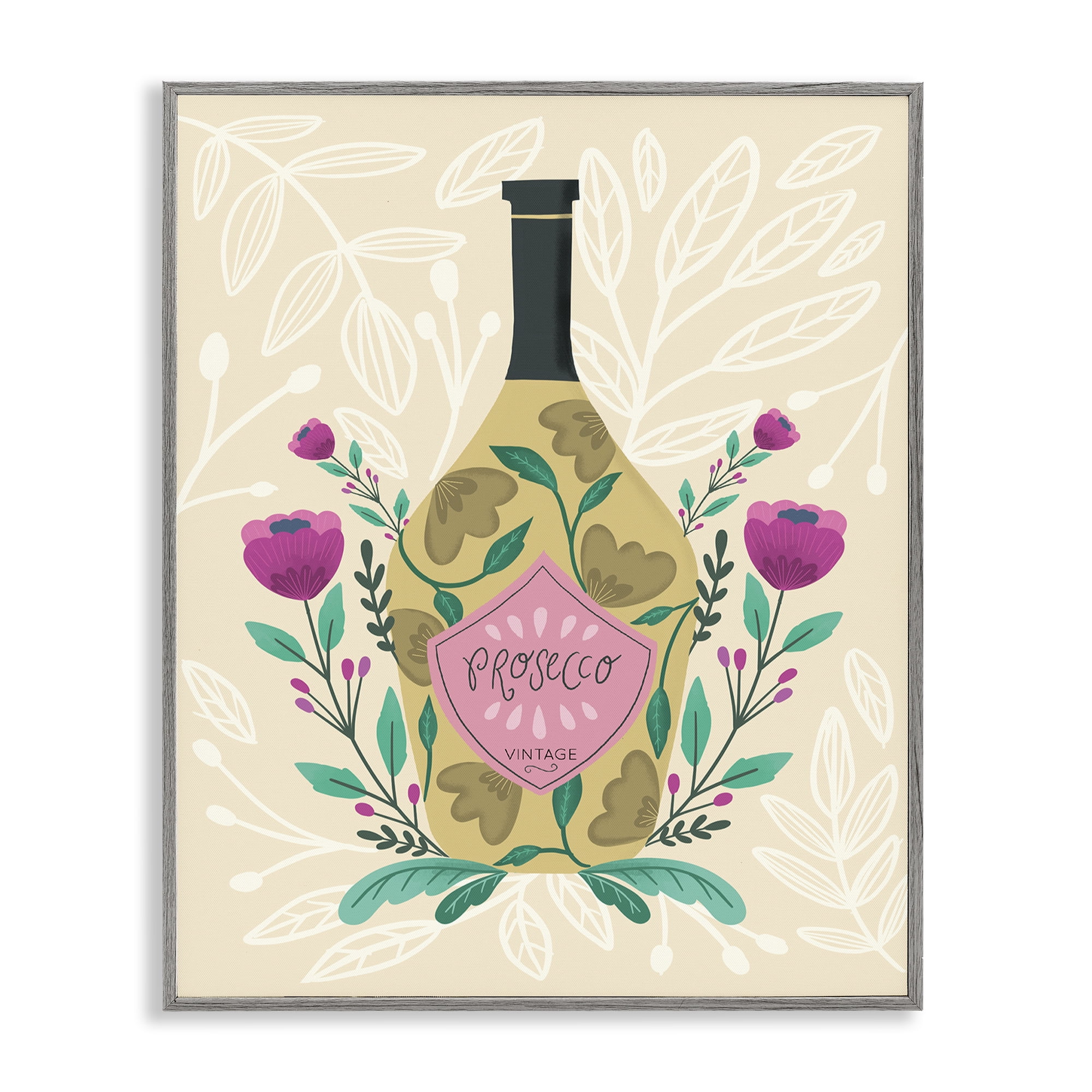 Stupell Industries Chic Floral Alcohol Bottle Food & Beverage Painting Gray Framed Art Print Wall Art, 24 x 30