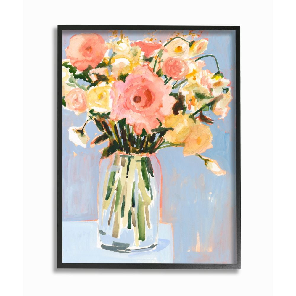 Chic Floral Bouquet Pastel Canvas Print in Black Frame
