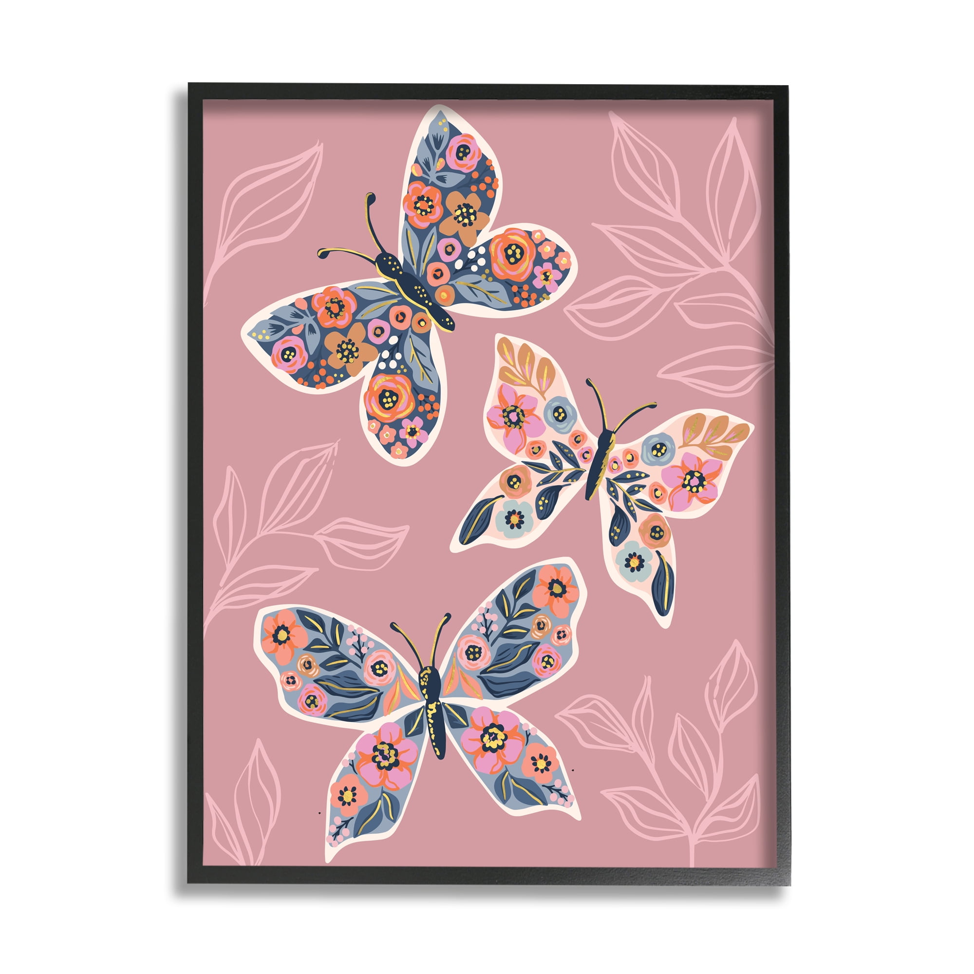 Stupell Industries Chic Floral Butterfly Wing Patterns Pink Plant Leaves, 11 x 14, Designed by Caroline Alfreds
