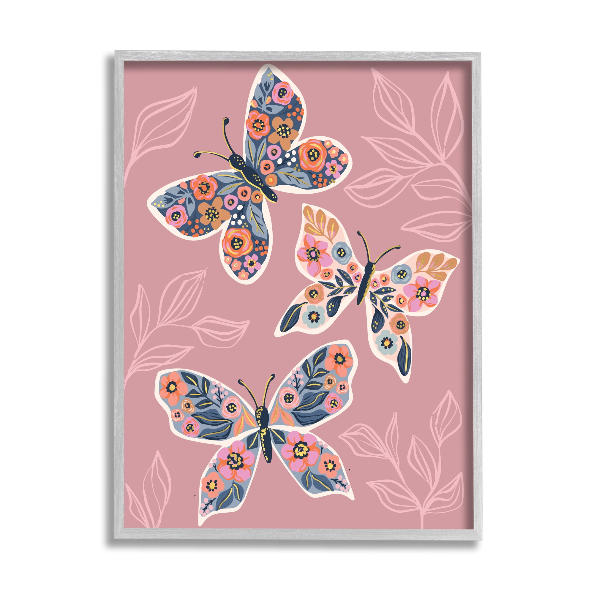 Stupell Industries Chic Floral Butterfly Wing Patterns Pink Plant Leaves, 11 x 14, Designed by Caroline Alfreds