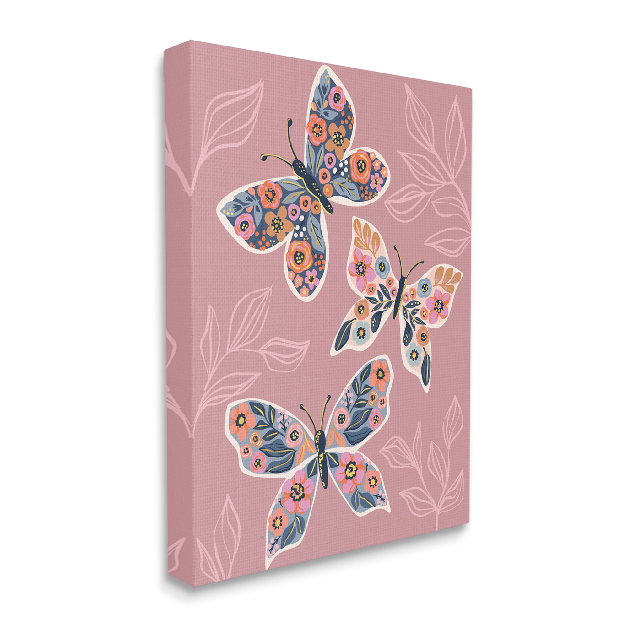 Stupell Industries Chic Floral Butterfly Wing Patterns Pink Plant Leaves, 30 x 40, Designed by Caroline Alfreds
