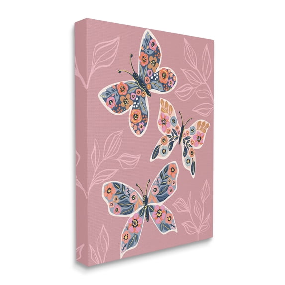 Stupell Industries Chic Floral Butterfly Wing Patterns Pink Plant Leaves, 30 x 40, Designed by Caroline Alfreds