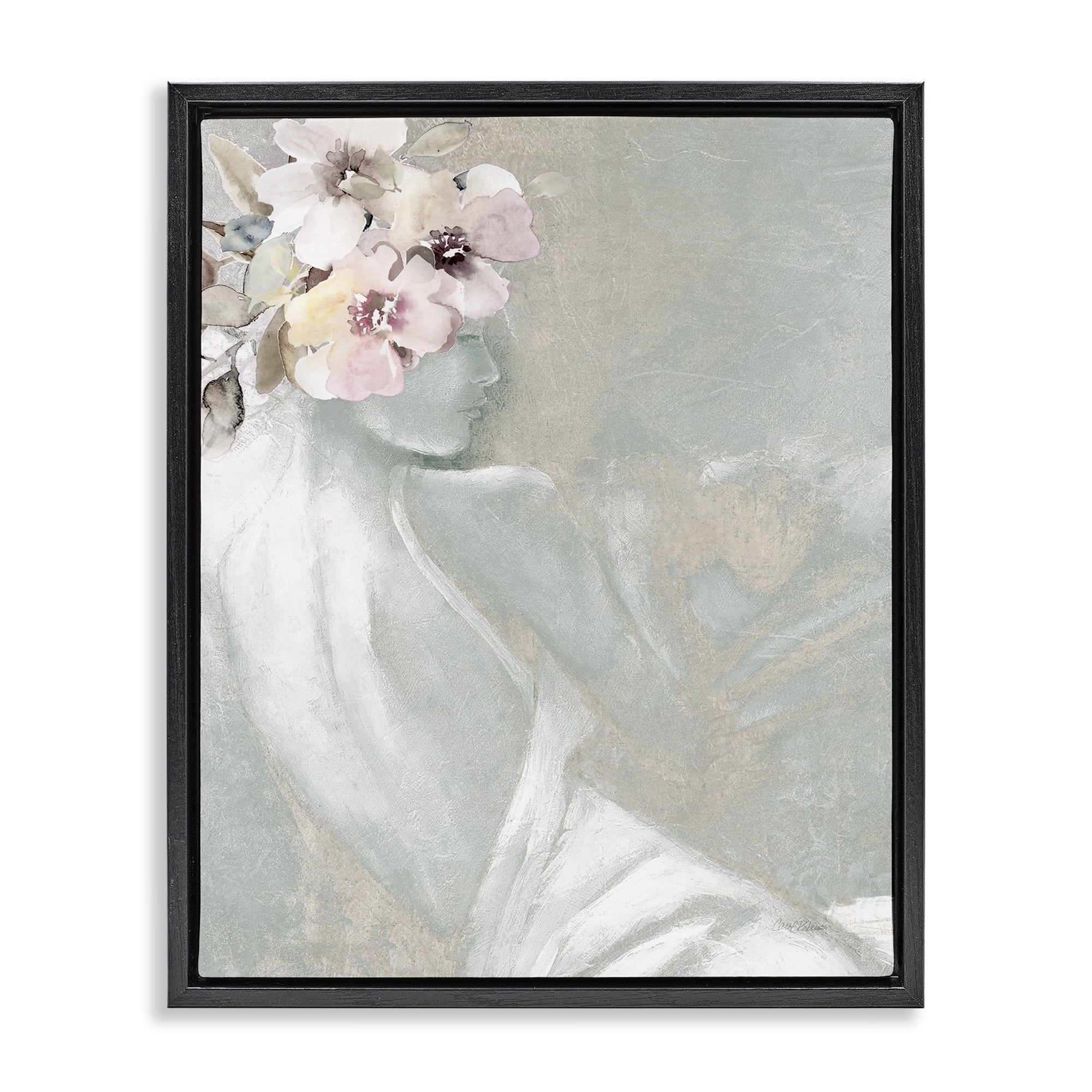 Stupell Industries Chic Floral Woman Novelty Painting Black Floater Framed Art Print Wall Art, 25 x 31